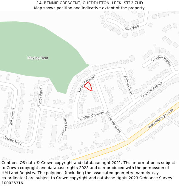 14, RENNIE CRESCENT, CHEDDLETON, LEEK, ST13 7HD: Location map and indicative extent of plot