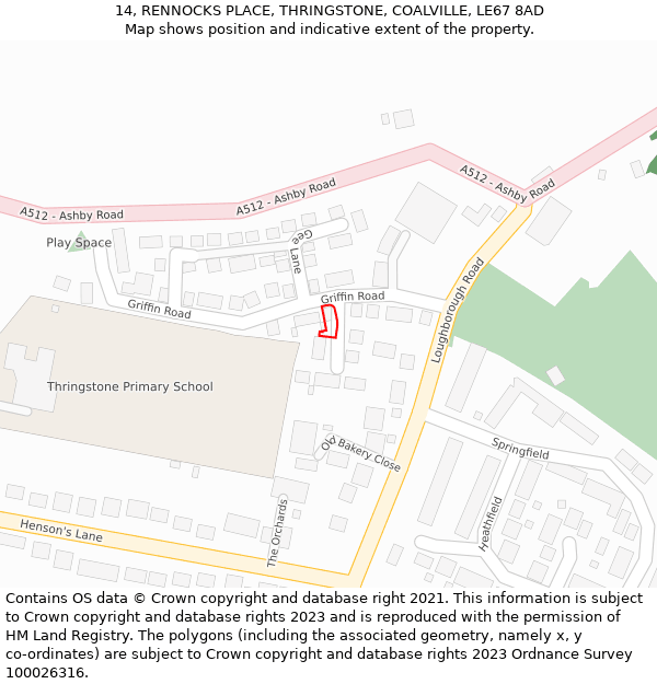 14, RENNOCKS PLACE, THRINGSTONE, COALVILLE, LE67 8AD: Location map and indicative extent of plot