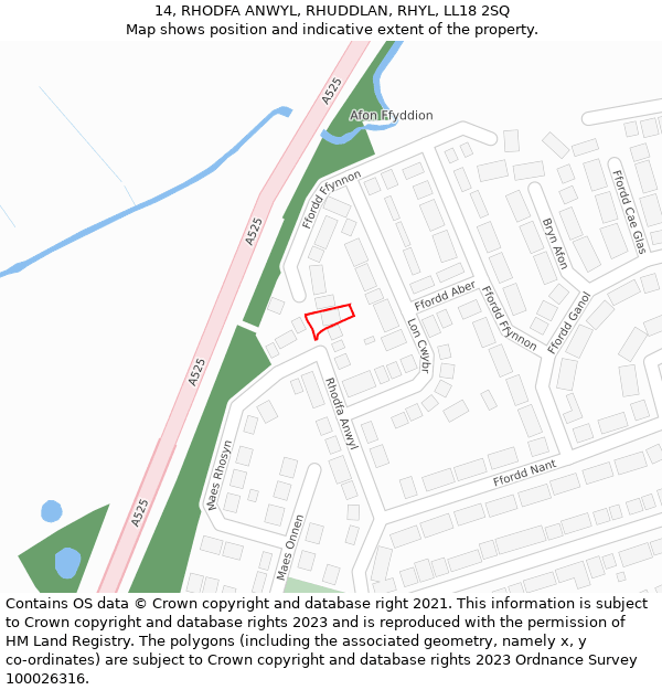 14, RHODFA ANWYL, RHUDDLAN, RHYL, LL18 2SQ: Location map and indicative extent of plot