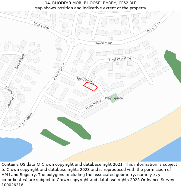 14, RHODFAR MOR, RHOOSE, BARRY, CF62 3LE: Location map and indicative extent of plot