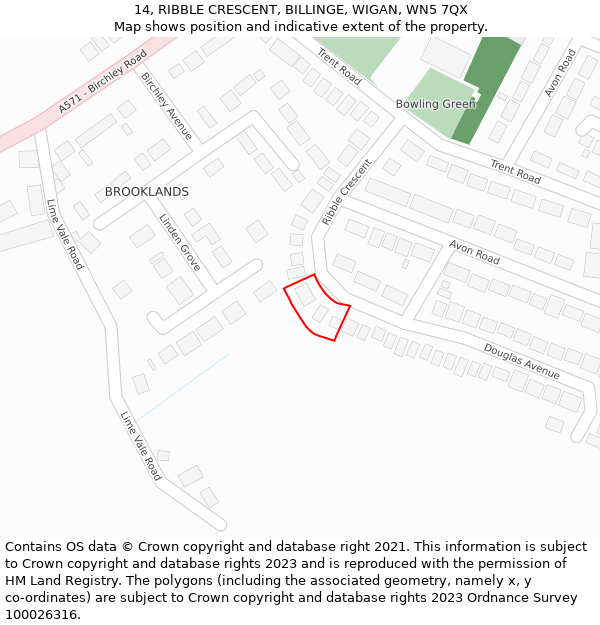 14, RIBBLE CRESCENT, BILLINGE, WIGAN, WN5 7QX: Location map and indicative extent of plot