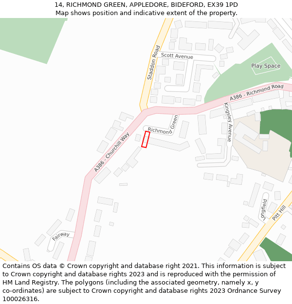 14, RICHMOND GREEN, APPLEDORE, BIDEFORD, EX39 1PD: Location map and indicative extent of plot