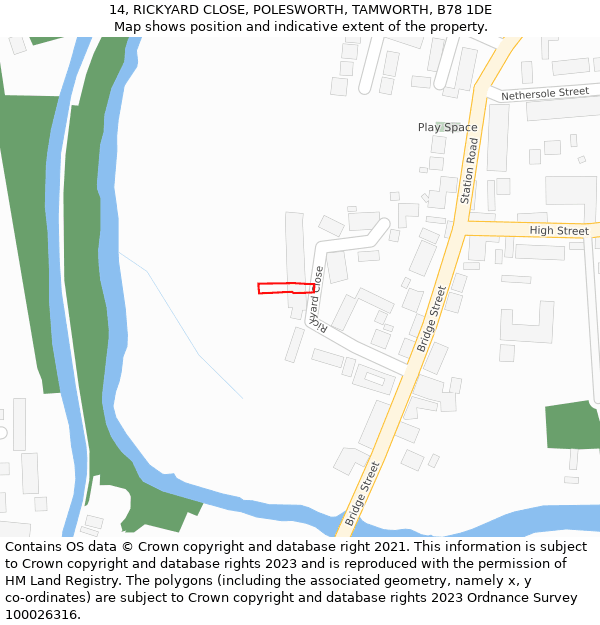 14, RICKYARD CLOSE, POLESWORTH, TAMWORTH, B78 1DE: Location map and indicative extent of plot