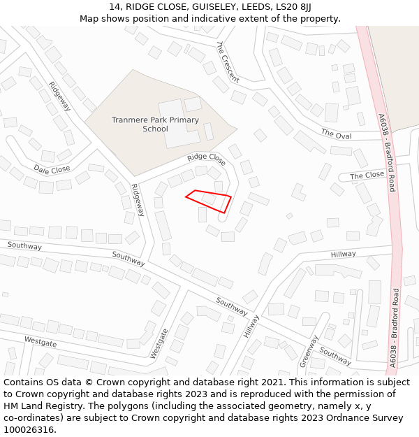 14, RIDGE CLOSE, GUISELEY, LEEDS, LS20 8JJ: Location map and indicative extent of plot