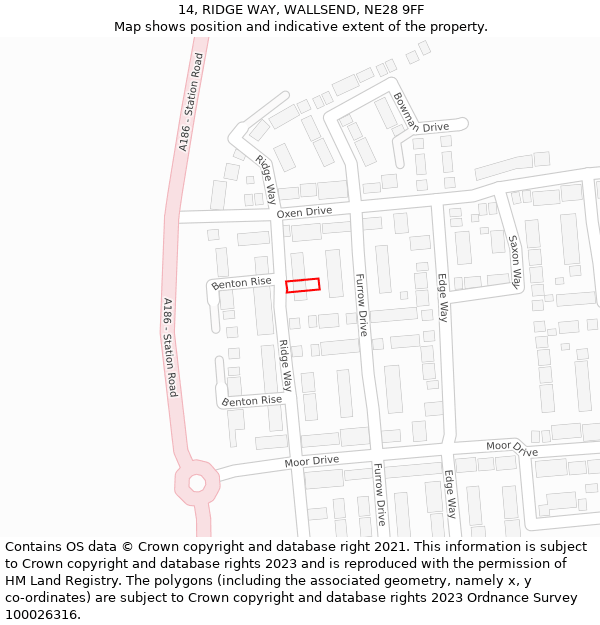 14, RIDGE WAY, WALLSEND, NE28 9FF: Location map and indicative extent of plot