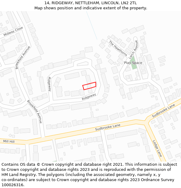 14, RIDGEWAY, NETTLEHAM, LINCOLN, LN2 2TL: Location map and indicative extent of plot