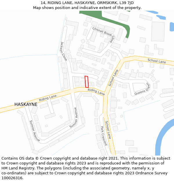 14, RIDING LANE, HASKAYNE, ORMSKIRK, L39 7JD: Location map and indicative extent of plot