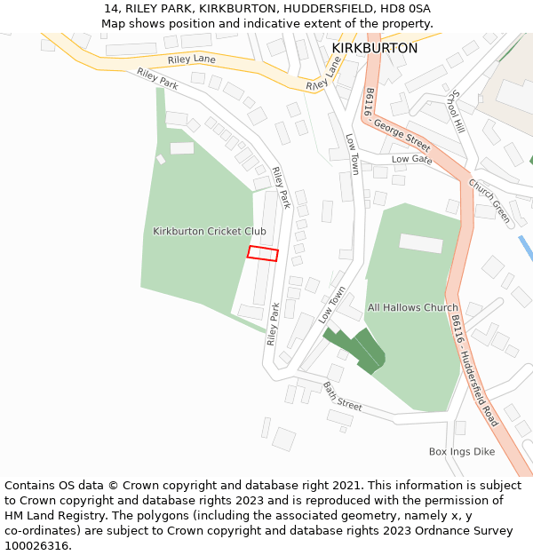 14, RILEY PARK, KIRKBURTON, HUDDERSFIELD, HD8 0SA: Location map and indicative extent of plot