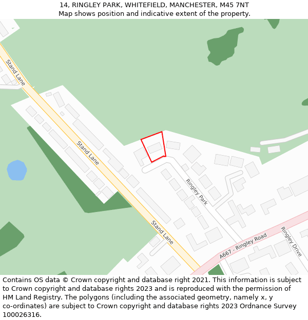 14, RINGLEY PARK, WHITEFIELD, MANCHESTER, M45 7NT: Location map and indicative extent of plot