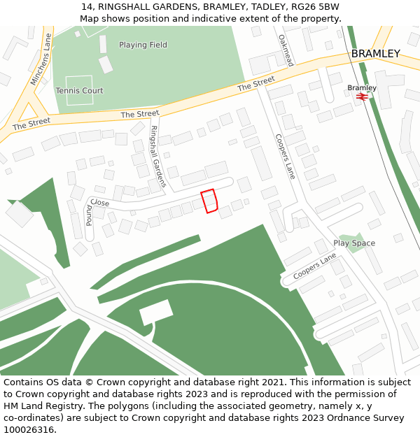 14, RINGSHALL GARDENS, BRAMLEY, TADLEY, RG26 5BW: Location map and indicative extent of plot