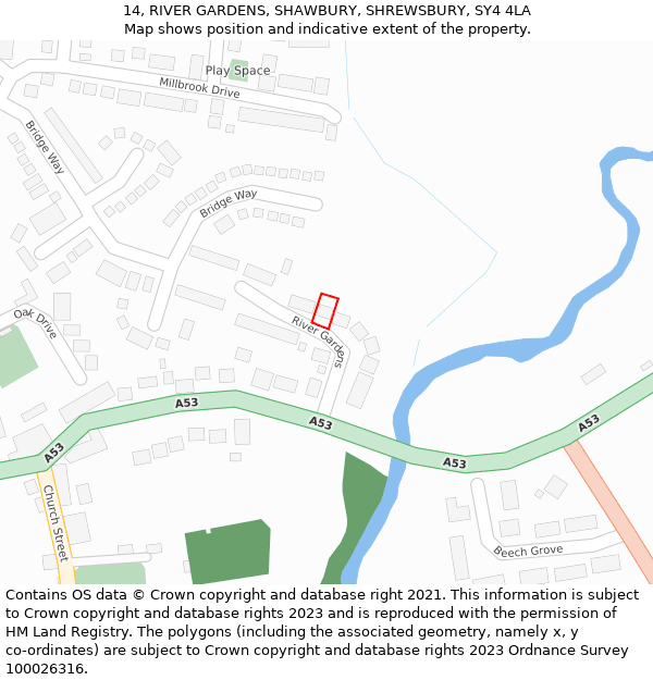 14, RIVER GARDENS, SHAWBURY, SHREWSBURY, SY4 4LA: Location map and indicative extent of plot