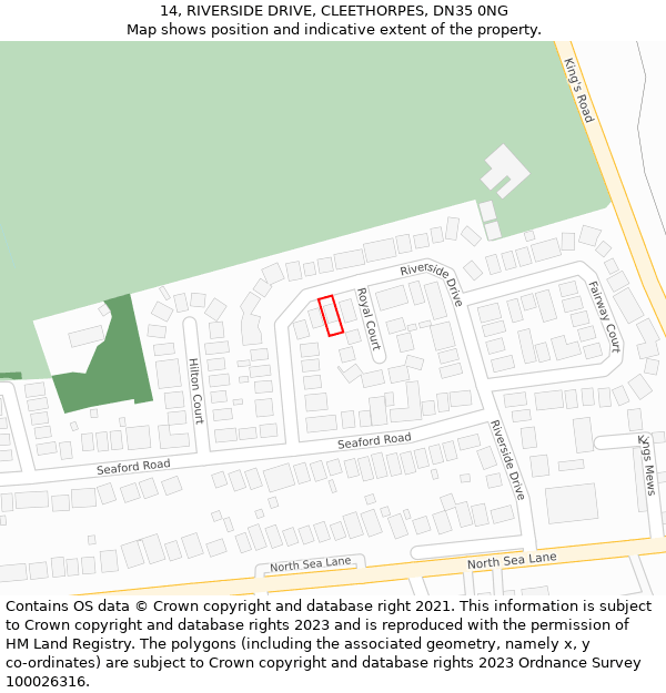 14, RIVERSIDE DRIVE, CLEETHORPES, DN35 0NG: Location map and indicative extent of plot