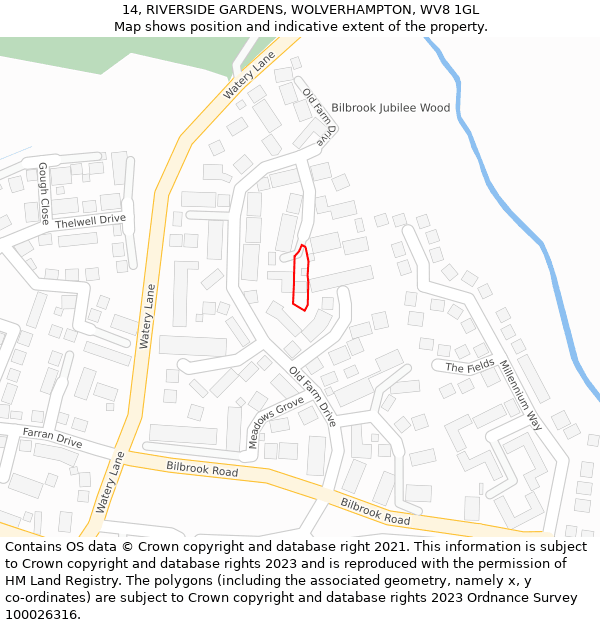 14, RIVERSIDE GARDENS, WOLVERHAMPTON, WV8 1GL: Location map and indicative extent of plot