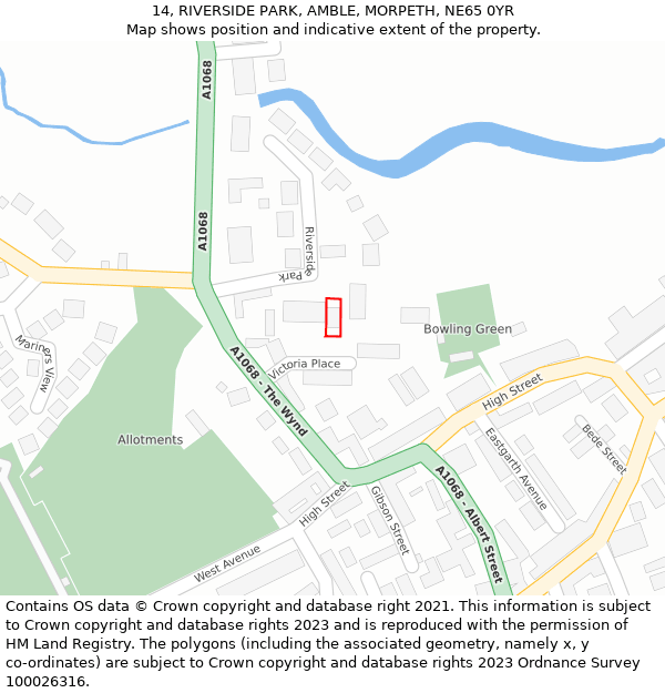 14, RIVERSIDE PARK, AMBLE, MORPETH, NE65 0YR: Location map and indicative extent of plot