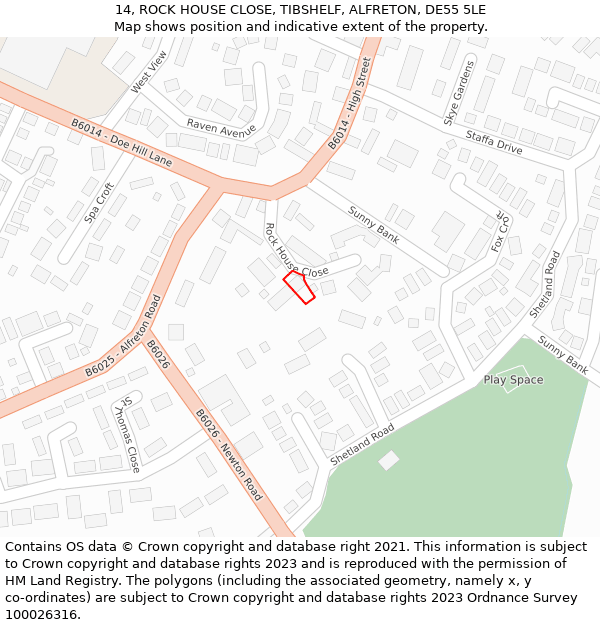 14, ROCK HOUSE CLOSE, TIBSHELF, ALFRETON, DE55 5LE: Location map and indicative extent of plot