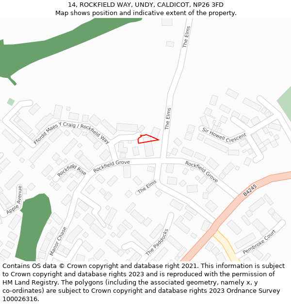 14, ROCKFIELD WAY, UNDY, CALDICOT, NP26 3FD: Location map and indicative extent of plot