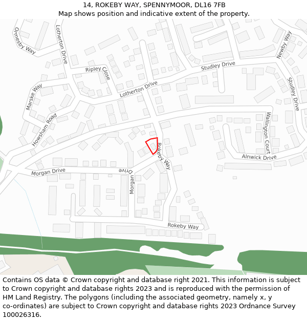 14, ROKEBY WAY, SPENNYMOOR, DL16 7FB: Location map and indicative extent of plot