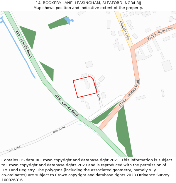 14, ROOKERY LANE, LEASINGHAM, SLEAFORD, NG34 8JJ: Location map and indicative extent of plot