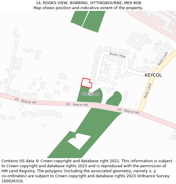 14, ROOKS VIEW, BOBBING, SITTINGBOURNE, ME9 8GB: Location map and indicative extent of plot