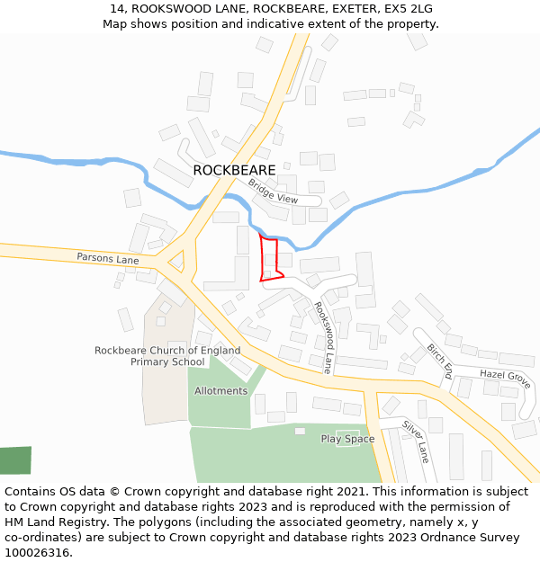 14, ROOKSWOOD LANE, ROCKBEARE, EXETER, EX5 2LG: Location map and indicative extent of plot