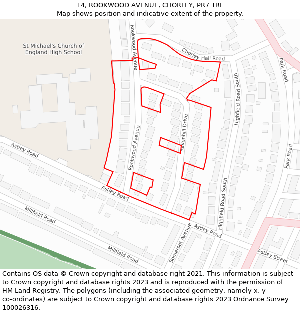 14, ROOKWOOD AVENUE, CHORLEY, PR7 1RL: Location map and indicative extent of plot