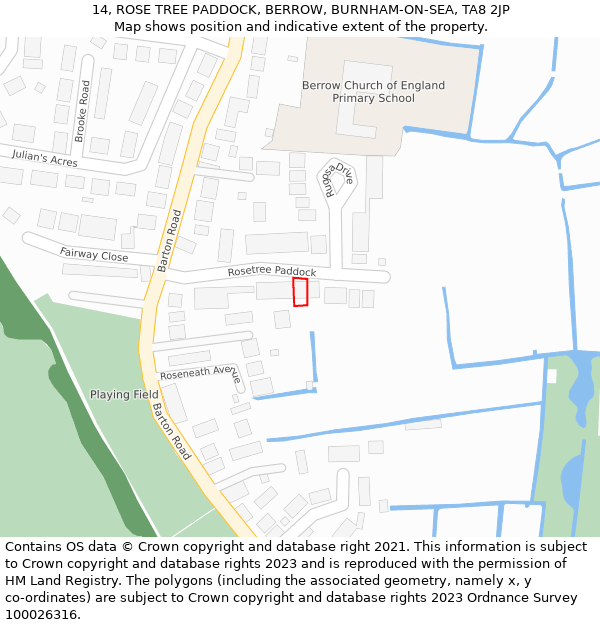 14, ROSE TREE PADDOCK, BERROW, BURNHAM-ON-SEA, TA8 2JP: Location map and indicative extent of plot