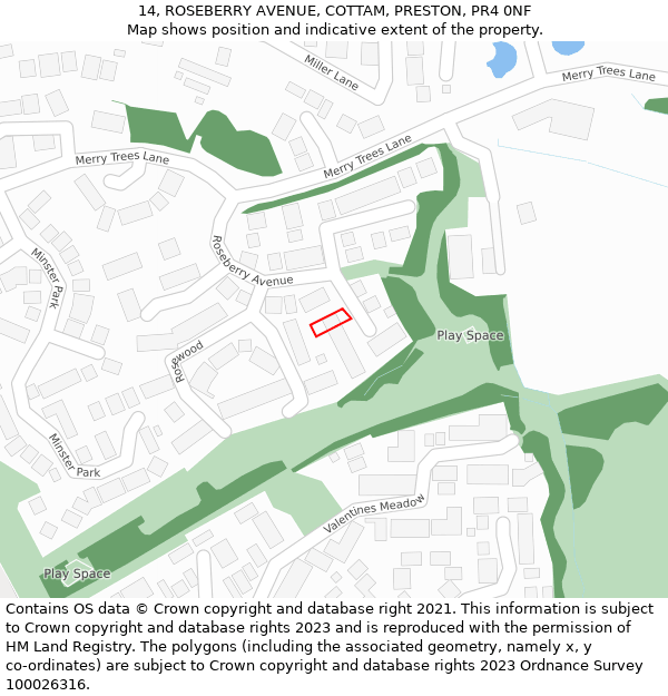 14, ROSEBERRY AVENUE, COTTAM, PRESTON, PR4 0NF: Location map and indicative extent of plot