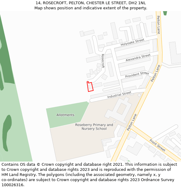 14, ROSECROFT, PELTON, CHESTER LE STREET, DH2 1NL: Location map and indicative extent of plot