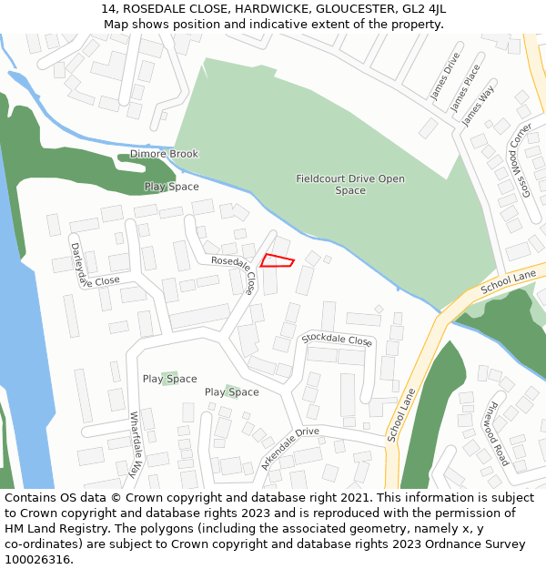 14, ROSEDALE CLOSE, HARDWICKE, GLOUCESTER, GL2 4JL: Location map and indicative extent of plot