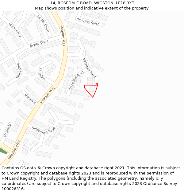 14, ROSEDALE ROAD, WIGSTON, LE18 3XT: Location map and indicative extent of plot