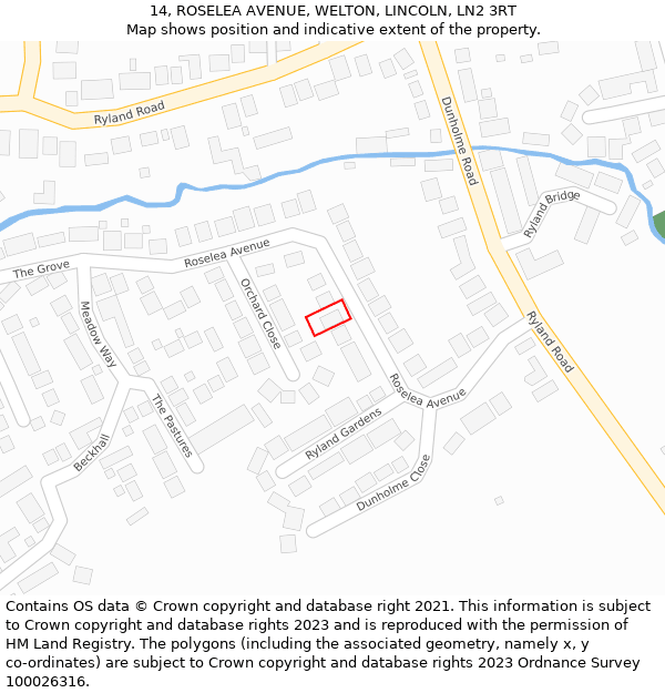 14, ROSELEA AVENUE, WELTON, LINCOLN, LN2 3RT: Location map and indicative extent of plot