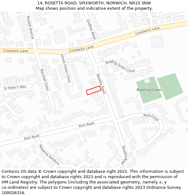 14, ROSETTA ROAD, SPIXWORTH, NORWICH, NR10 3NW: Location map and indicative extent of plot