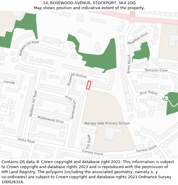 14, ROSEWOOD AVENUE, STOCKPORT, SK4 2DQ: Location map and indicative extent of plot