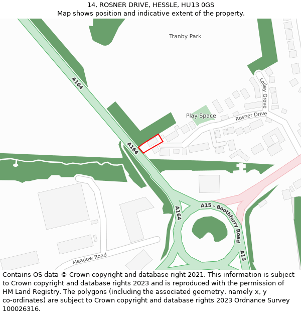 14, ROSNER DRIVE, HESSLE, HU13 0GS: Location map and indicative extent of plot