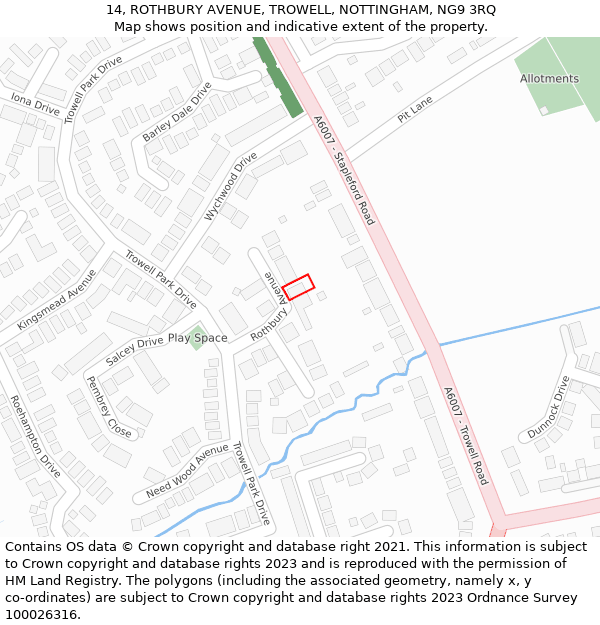 14, ROTHBURY AVENUE, TROWELL, NOTTINGHAM, NG9 3RQ: Location map and indicative extent of plot