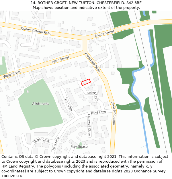 14, ROTHER CROFT, NEW TUPTON, CHESTERFIELD, S42 6BE: Location map and indicative extent of plot