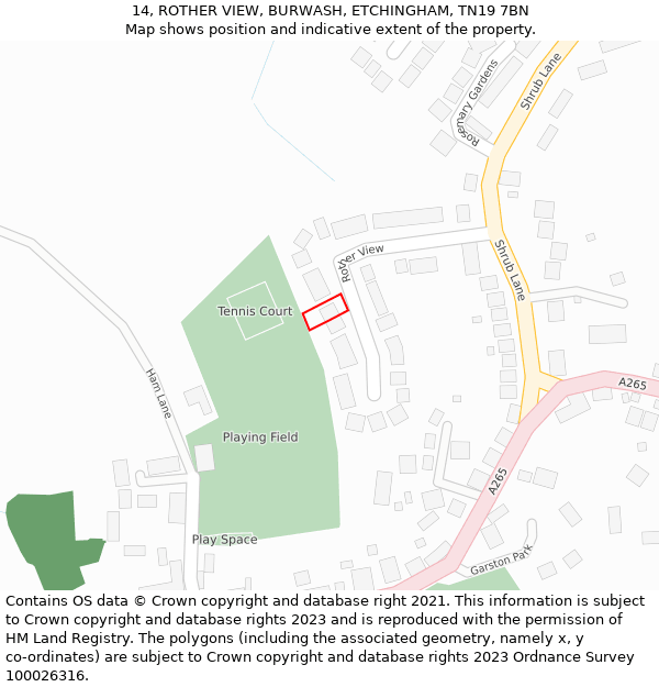 14, ROTHER VIEW, BURWASH, ETCHINGHAM, TN19 7BN: Location map and indicative extent of plot