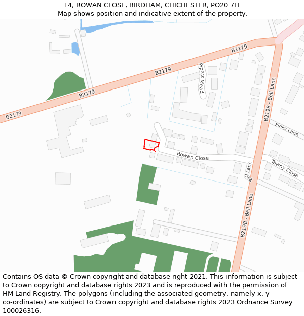 14, ROWAN CLOSE, BIRDHAM, CHICHESTER, PO20 7FF: Location map and indicative extent of plot