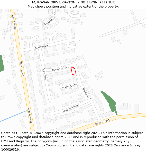 14, ROWAN DRIVE, GAYTON, KING'S LYNN, PE32 1UR: Location map and indicative extent of plot