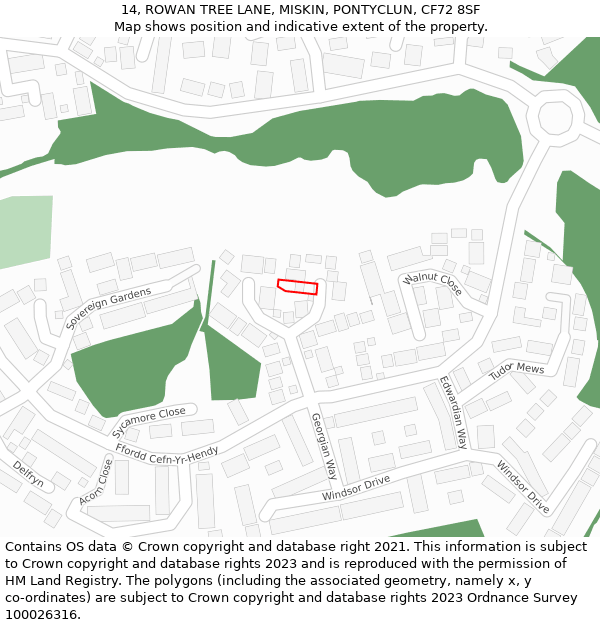 14, ROWAN TREE LANE, MISKIN, PONTYCLUN, CF72 8SF: Location map and indicative extent of plot