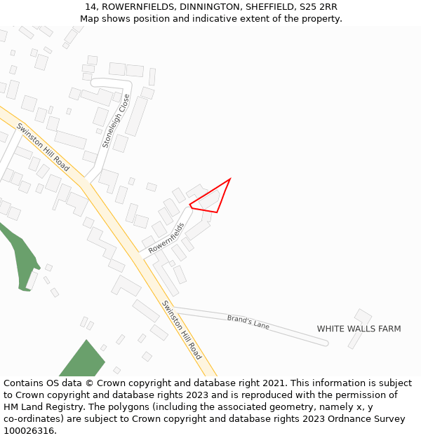 14, ROWERNFIELDS, DINNINGTON, SHEFFIELD, S25 2RR: Location map and indicative extent of plot