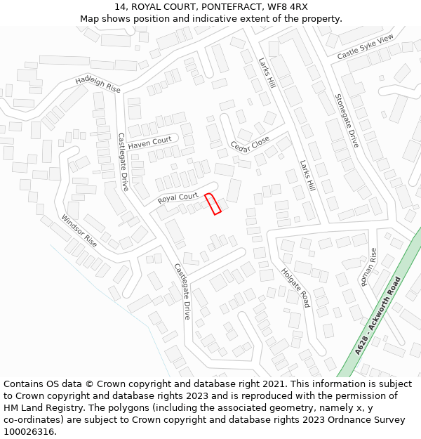 14, ROYAL COURT, PONTEFRACT, WF8 4RX: Location map and indicative extent of plot