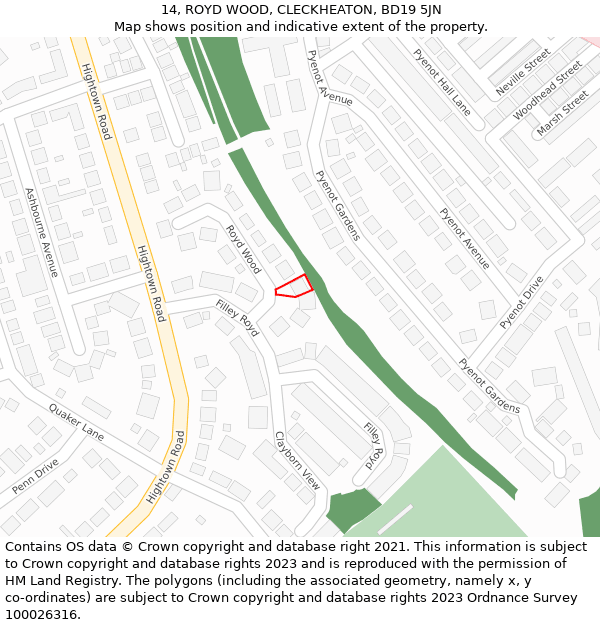 14, ROYD WOOD, CLECKHEATON, BD19 5JN: Location map and indicative extent of plot