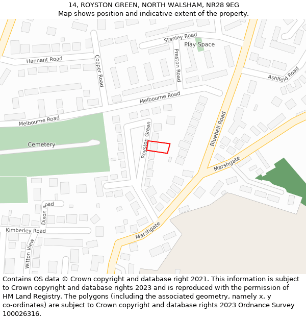 14, ROYSTON GREEN, NORTH WALSHAM, NR28 9EG: Location map and indicative extent of plot