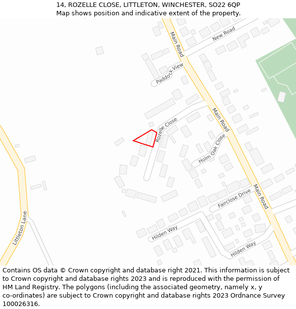 14, ROZELLE CLOSE, LITTLETON, WINCHESTER, SO22 6QP: Location map and indicative extent of plot