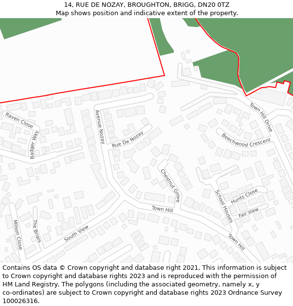 14, RUE DE NOZAY, BROUGHTON, BRIGG, DN20 0TZ: Location map and indicative extent of plot