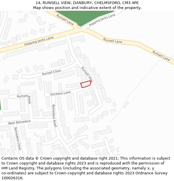 14, RUNSELL VIEW, DANBURY, CHELMSFORD, CM3 4PE: Location map and indicative extent of plot