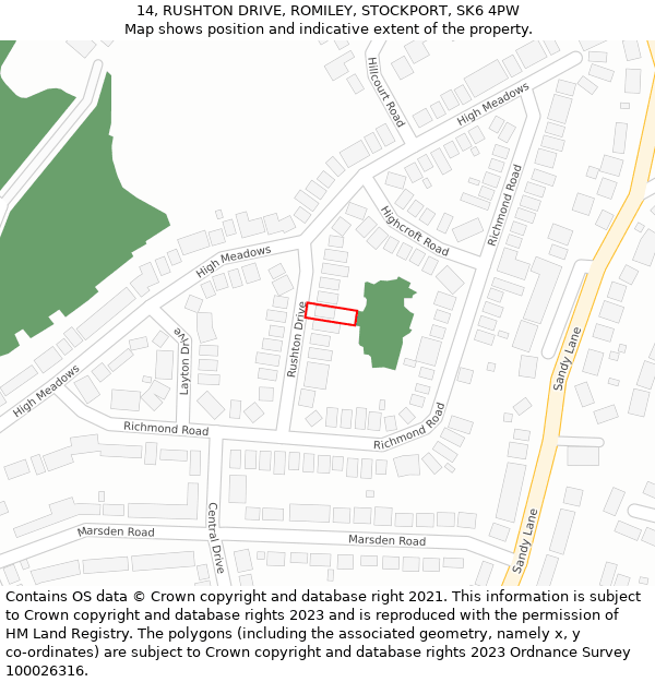 14, RUSHTON DRIVE, ROMILEY, STOCKPORT, SK6 4PW: Location map and indicative extent of plot
