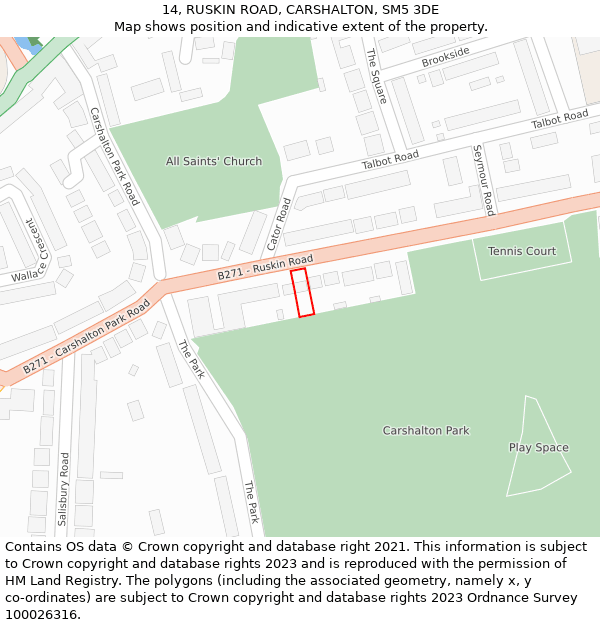 14, RUSKIN ROAD, CARSHALTON, SM5 3DE: Location map and indicative extent of plot