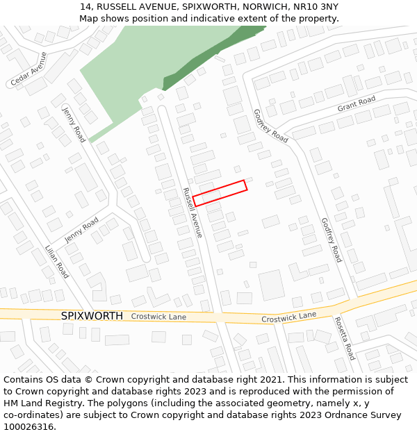 14, RUSSELL AVENUE, SPIXWORTH, NORWICH, NR10 3NY: Location map and indicative extent of plot